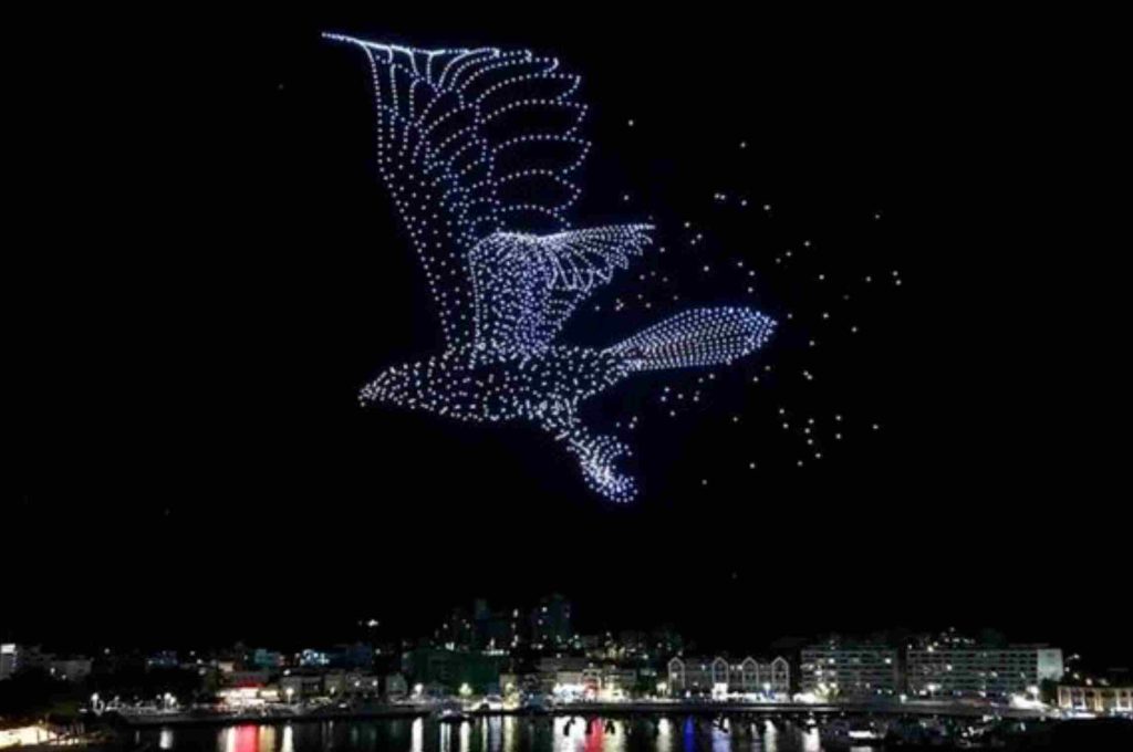 drone show-A great hawk spreads its wings